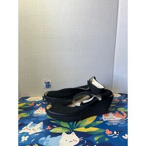 FLY London YASI Black Suede Wedge Pumps 41 US 10 Mary Jane Strap